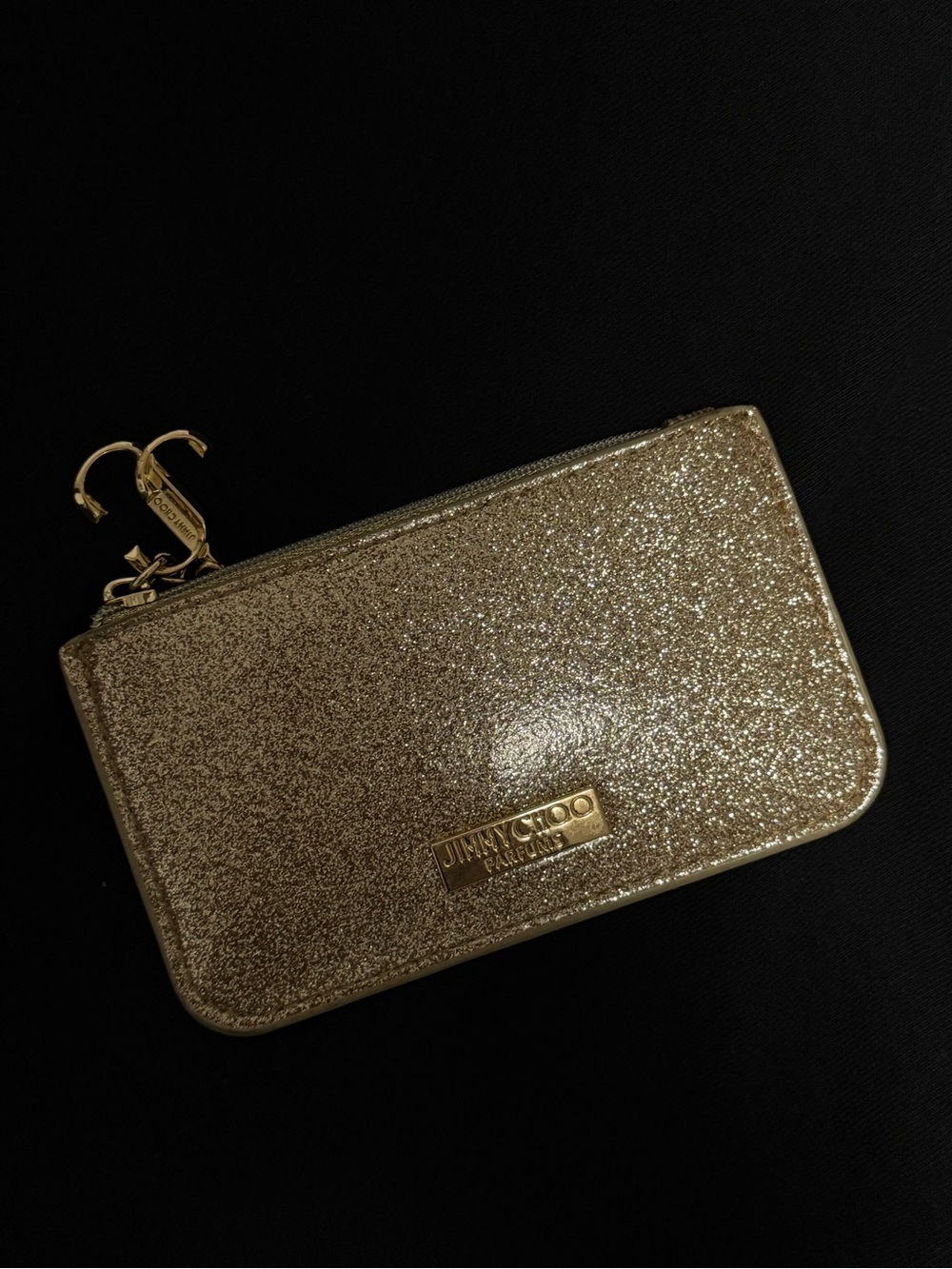 Jimmy Choo Gold Glitter Zip Key & Card Holder